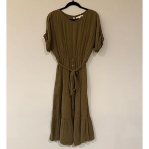 Xirena Olive Green Gauze Midi Dress Tiered Cotton‎ Boho Casual Womens Small S